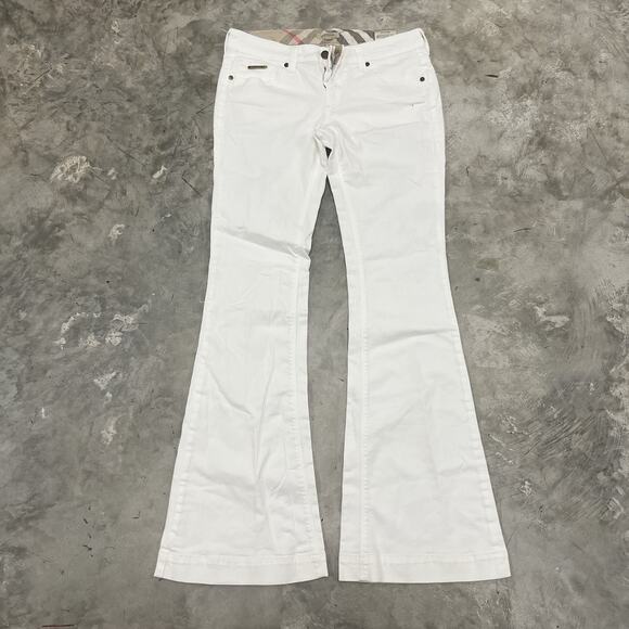 BURBERRY COTTON BLEND WHITE Wide LEG Flare JEANS SIZE 29 Embroidered READ - Picture 1 of 13